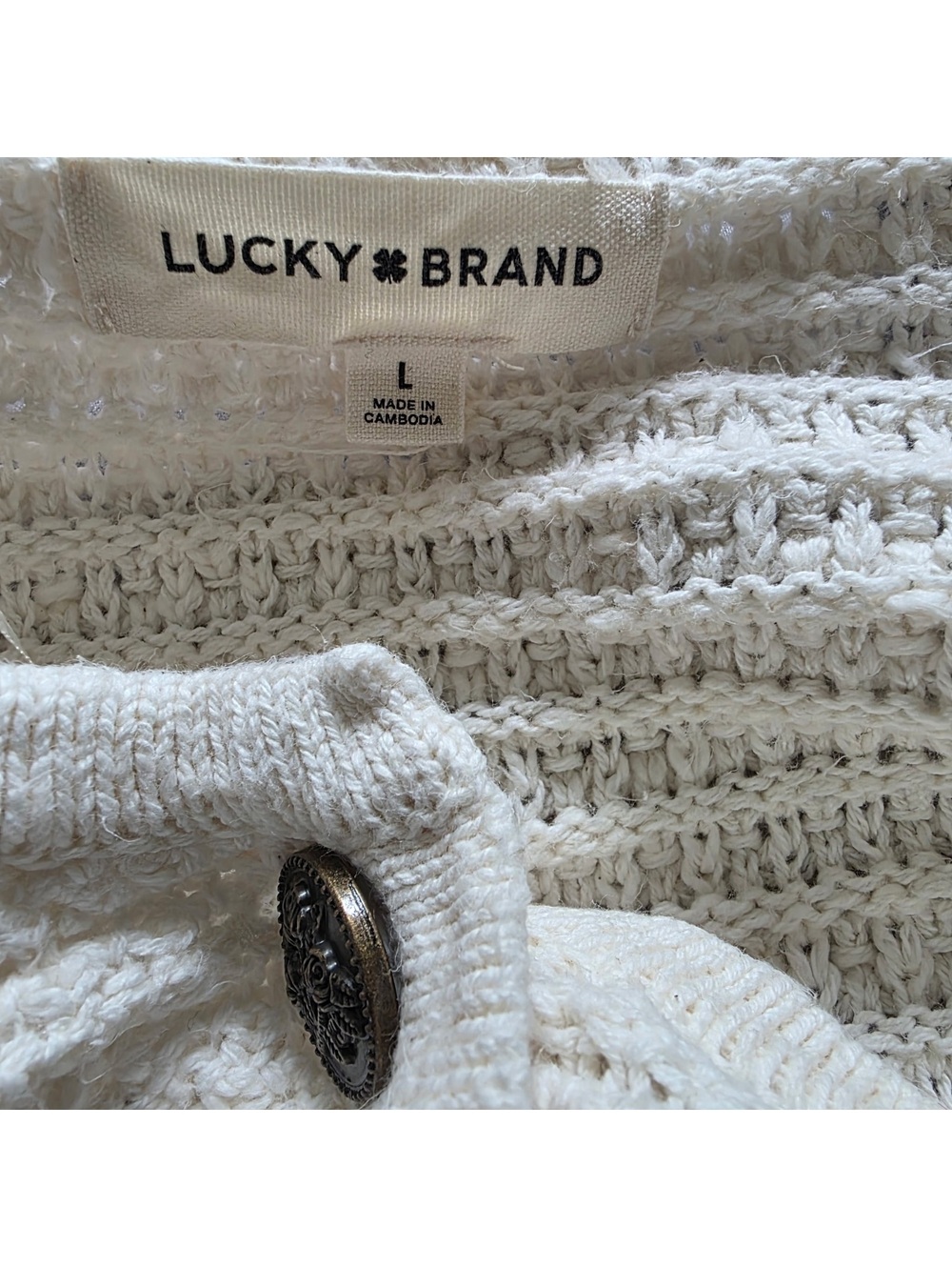 Lucky Brand Women’s cream knit open-front cardigan sweater Large - Picture 4 of 6